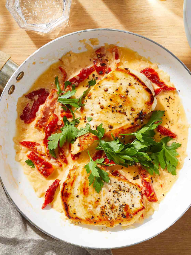 Creamy Tuscan Chicken with spinach and sun-dried tomatoes
