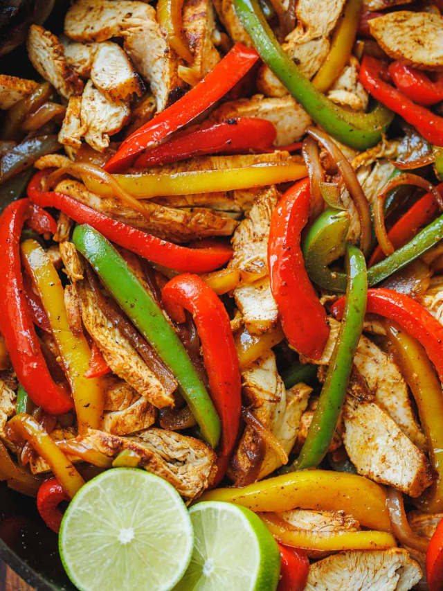  Chicken Fajitas with colorful peppers and onions
