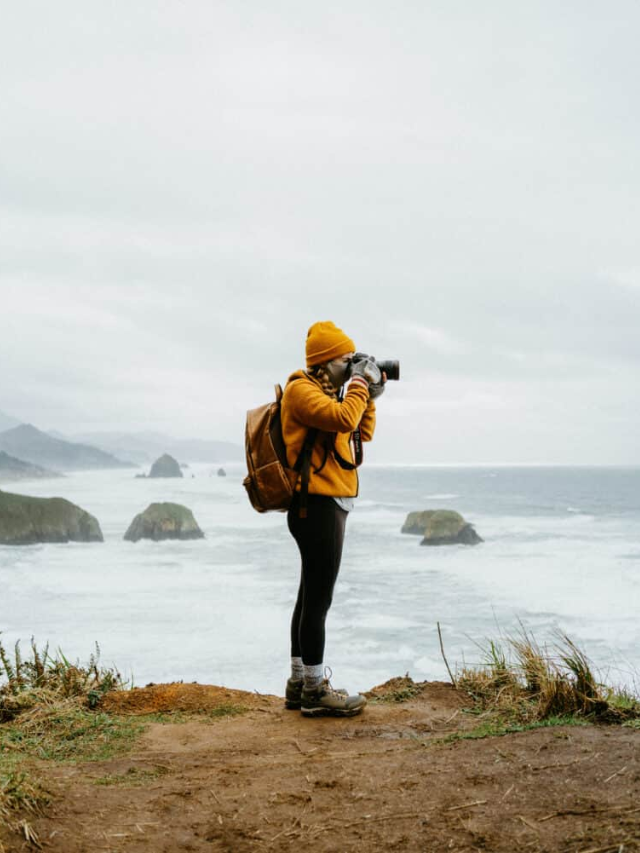  A quaint lighthouse overlooking the Oregon coastline, followed by images of the dramatic cliffs at Ecola State Park.
