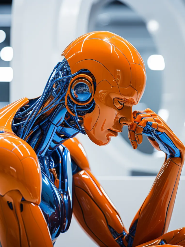  A futuristic illustration of an AGI robot interacting with humans.
