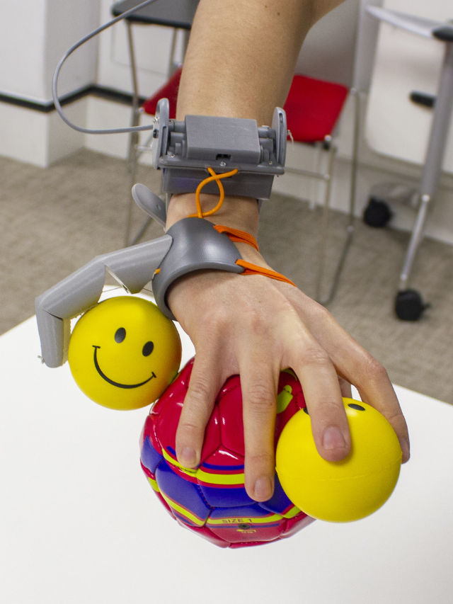  The Third Thumb device alongside other examples of accessible technologies.
