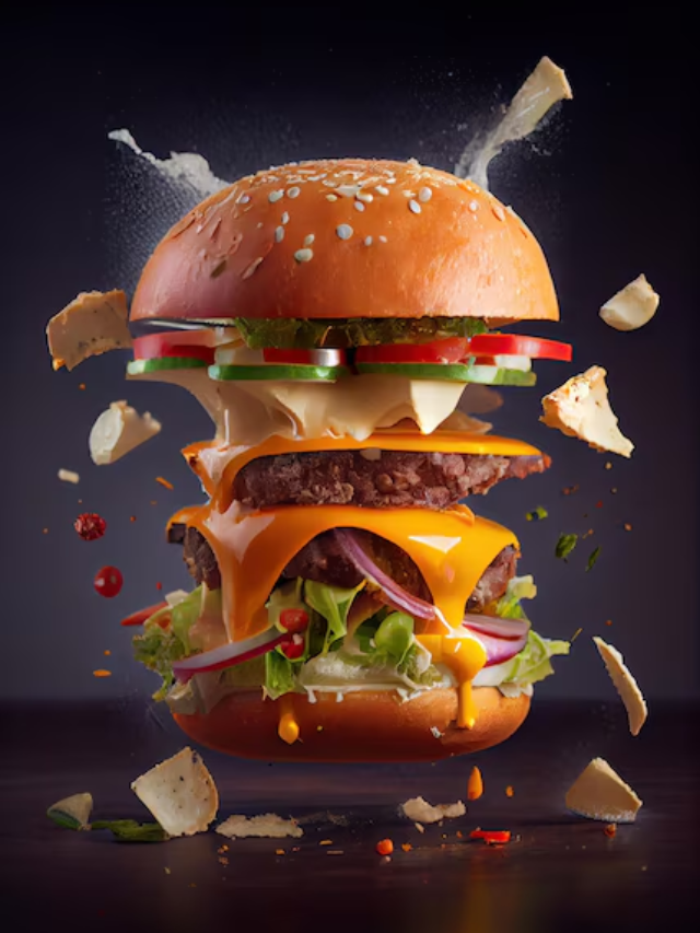 A juicy burger on a toasted bun with lettuce, tomato, onion, and cheese

