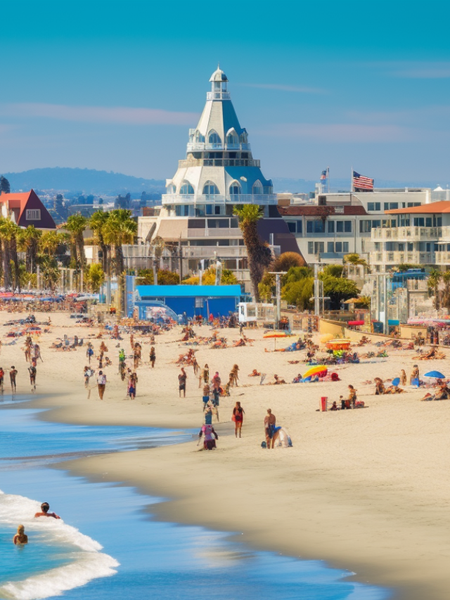The Santa Monica State Beach, a vast stretch of golden sand perfect for sunbathing, swimming, and volleyball.
