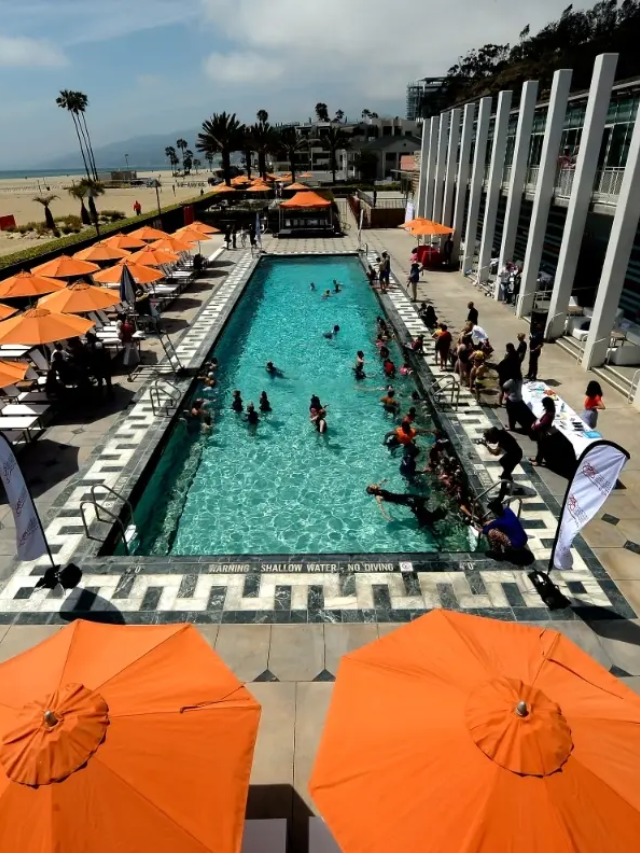 The Santa Monica Annenberg Community Beach House, offering stunning oceanfront architecture and public art installations.
