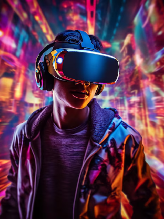 A person wearing Meta AR glasses with a user interface displayed.
