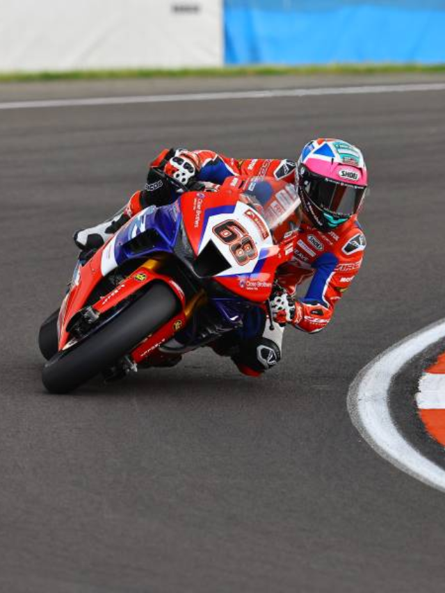  Split image. Left side: Horse symbol. Right side: Bulega riding his Ducati.
