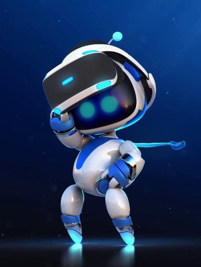 Astro Bot interacting with other PlayStation characters.
