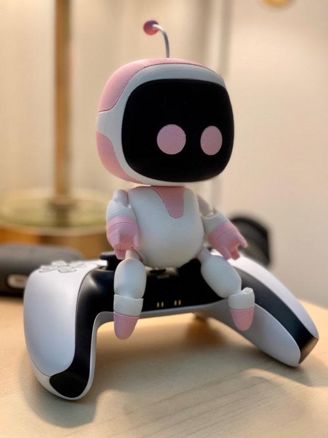 Astro Bot in a hypothetical future PlayStation game, interacting with other characters.
